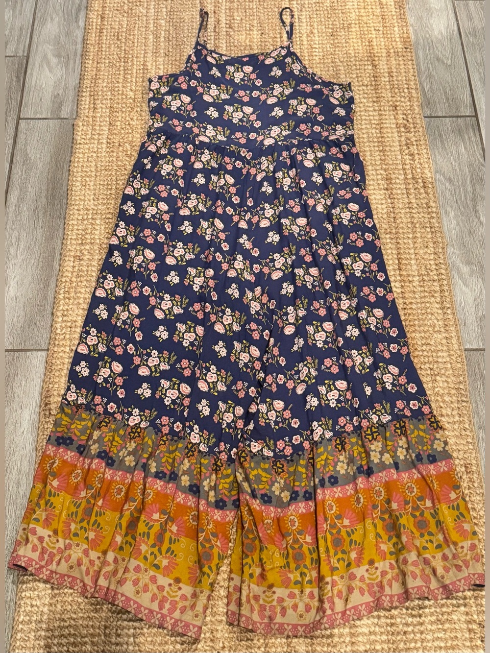 Natural Life "Zoe" Wide-Leg Jumpsuit in Slate Blue Floral Blooms - Picture 3 of 16